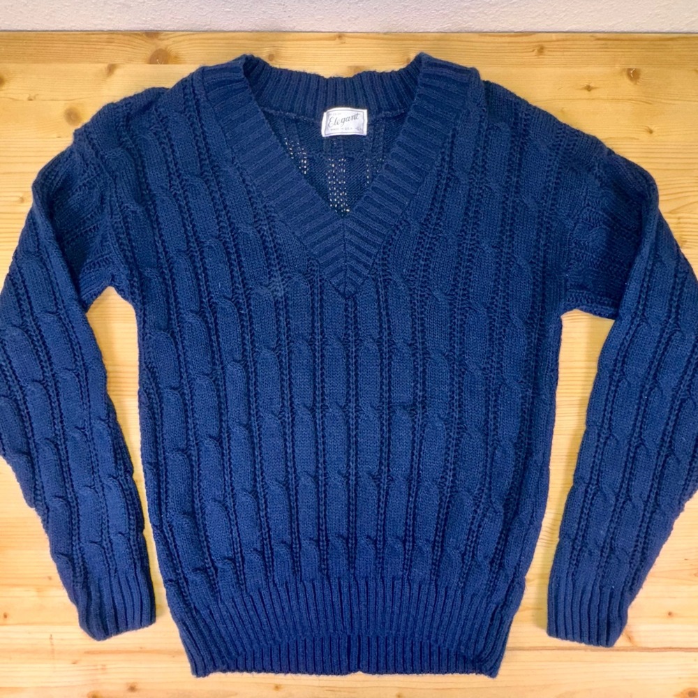 Vintage Elegant Cable Knit Sweater Blue Acrylic Made in USA‎ Size L